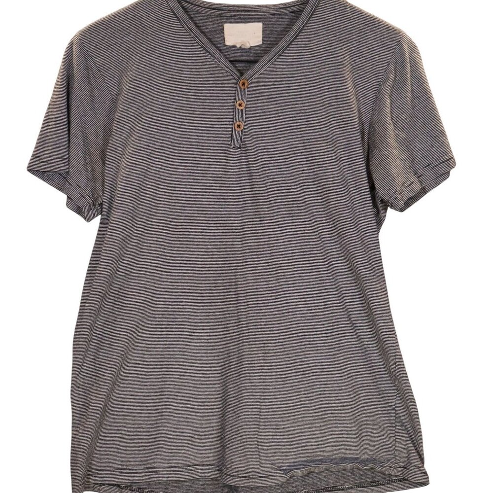 Striped Henley T-Shirt With Wooden Buttons M